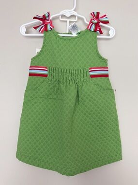 Gymboree Green Textured Sundress with Striped Bow Straps Girls Size 18-24